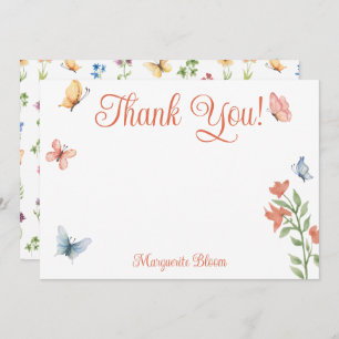 Personalized Wildflower Butterflies Bridal Shower Thank You Card