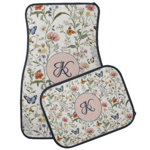 Personalized Wildflower Butterfly Floral Garden Car Floor Mat