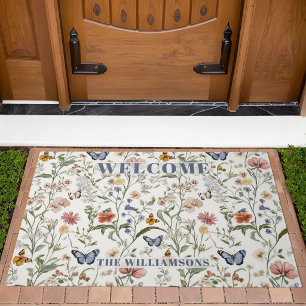 Personalized Wildflower Butterfly Floral Garden Doormat