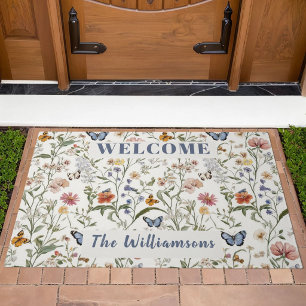 Personalized Wildflower Butterfly Floral Garden Doormat