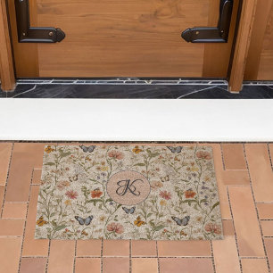 Personalized Wildflower Butterfly Floral Garden Fiber Doormat