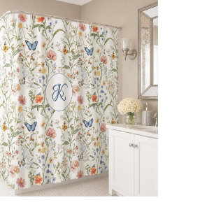 Personalized Wildflower Butterfly Floral Garden  Shower Curtain