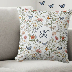 Personalized Wildflower Butterfly Floral Garden T Throw Pillow