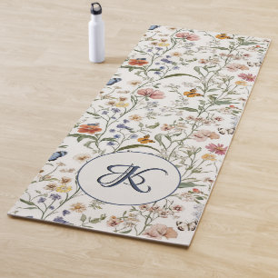 Personalized Wildflower Butterfly Floral Garden  Yoga Mat