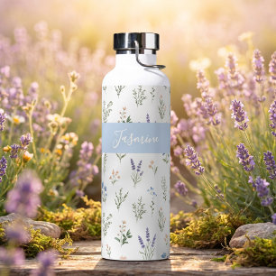 Personalized Wildflower Custom Name Floral Blue Water Bottle