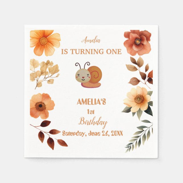 Personalized wildflower decorations 1st birthday napkins (Front)