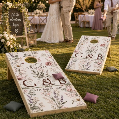 Personalized Wildflower Elegant Botanical Wedding Cornhole Set
