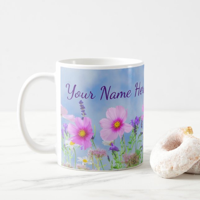 Personalized Wildflower Floral Coffee Mug (With Donut)