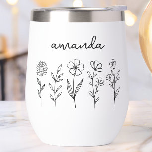 Personalized Wildflower Floral Custom Name Thermal Wine Tumbler