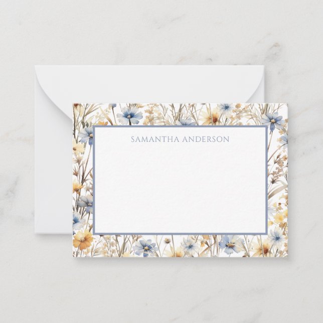 Personalized Wildflower Floral Flat Note Card (Front)