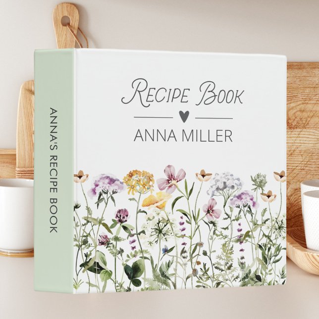 Personalized Wildflower Floral Garden Recipe 3 Ring Binder (In situ)