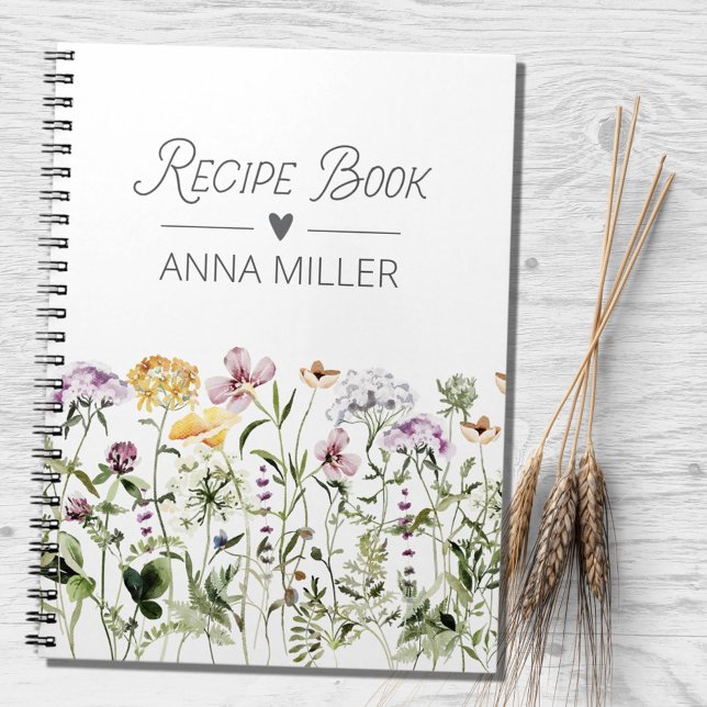 Personalized Wildflower Floral Garden Recipe Notebook (In situ)