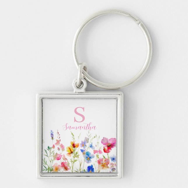 Personalized Wildflower Floral  Keychain (Front)