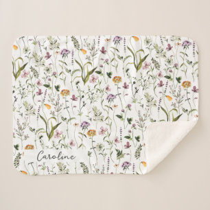 Personalized Wildflower Garden Floral Pattern Sherpa Blanket