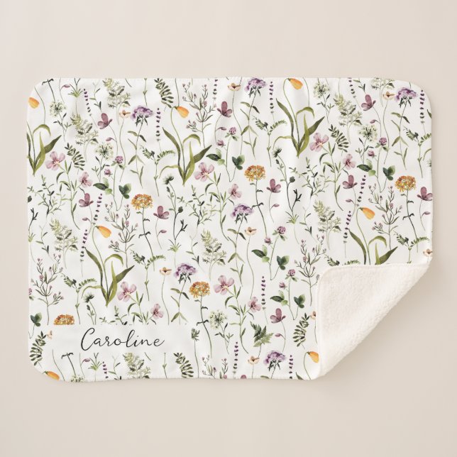 Personalized Wildflower Garden Floral Pattern Sherpa Blanket (Front (Horizontal))