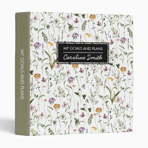 Personalized Wildflower Garden Pattern 3 Ring Binder