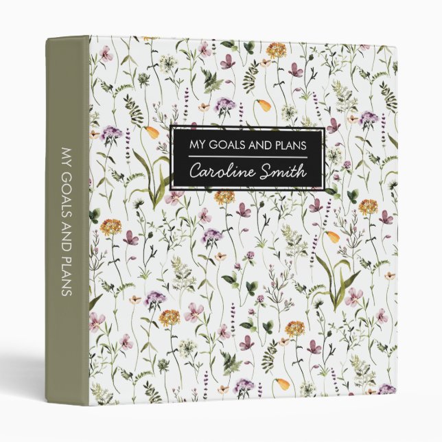 Personalized Wildflower Garden Pattern 3 Ring Binder (Front/Spine)