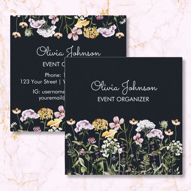 Personalized Wildflower Garden Square  Business Card (Front and Back)