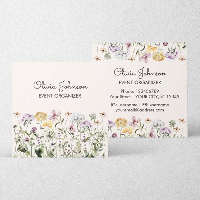 Personalized Wildflower Garden Square  Square Business Card (Front and Back Side)