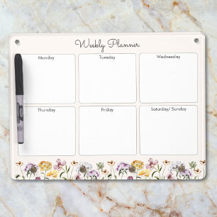 Personalized Wildflower Garden Weekly Planner Dry Erase Board With Keychain Holder