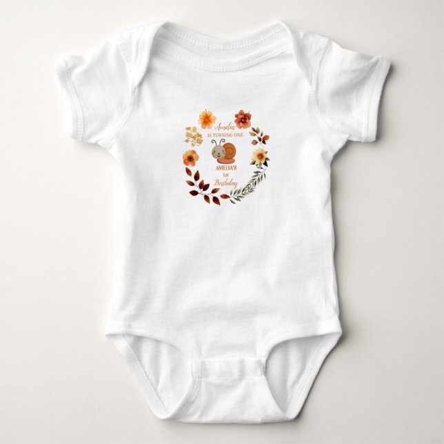 Personalized wildflower girl 1st birthday baby bodysuit (Front)
