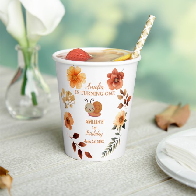 Personalized wildflower girl 1st birthday paper cups (Insitu)