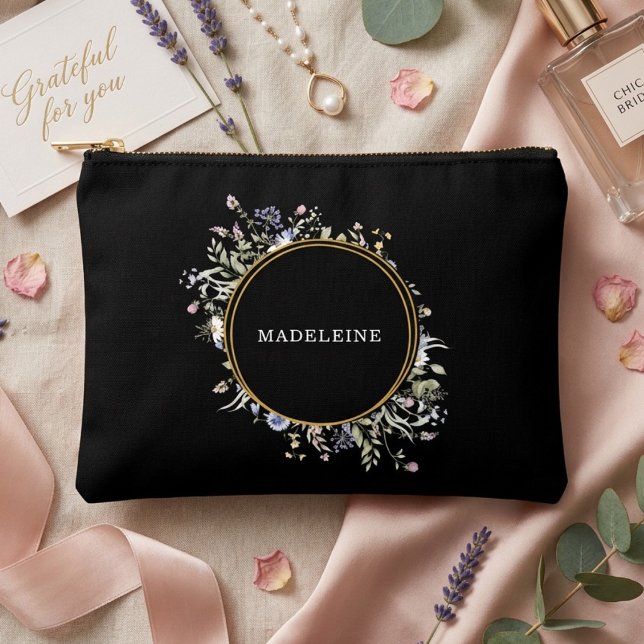 Personalized Wildflower Gold and Black Accessory Pouch (Creator Uploaded)