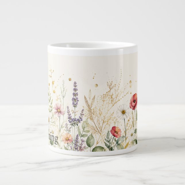 Personalized Wildflower & Gold Custom Name Mug (Front)