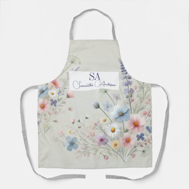 Personalized Wildflower Kitchen Apron with Initial (Front)