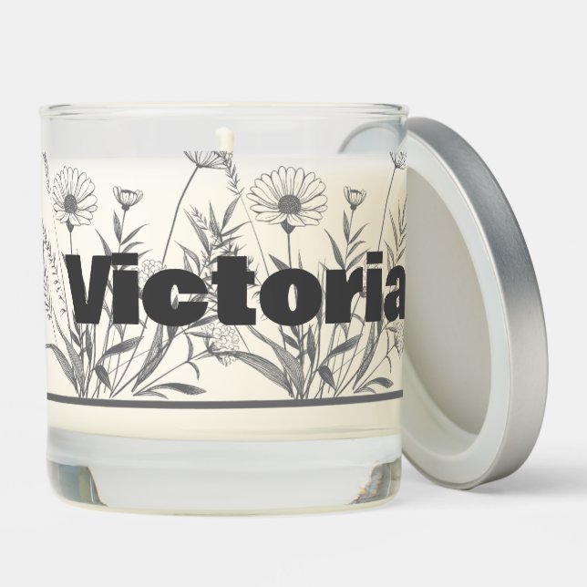 Personalized Wildflower line art monogram Scented Candle (Lid)