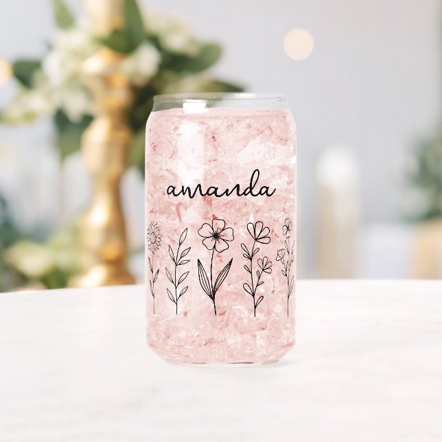 Personalized Wildflower Mom Name Can Glass (Insitu (Wedding))