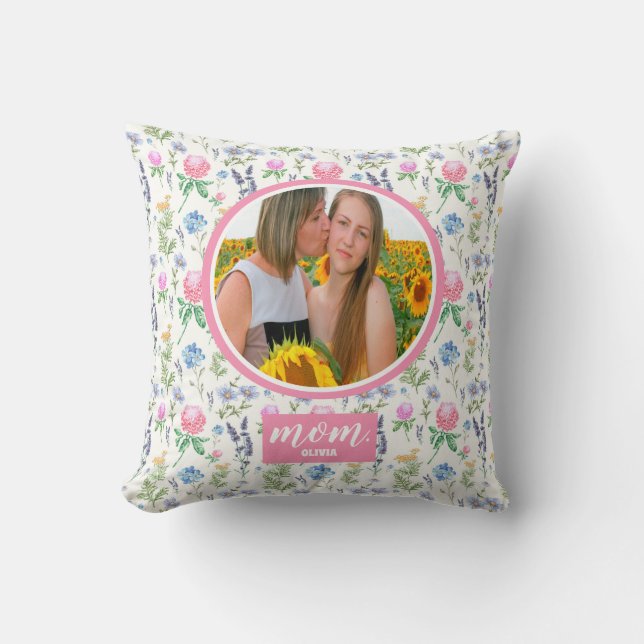 personalized Wildflower Mom Photo Mother's Day  Throw Pillow (Front)