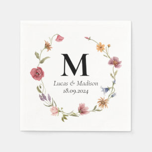 Personalized Wildflower Monogram Wedding Napkin