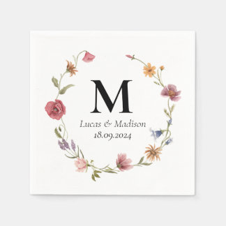 Personalized Wildflower Monogram Wedding Napkin