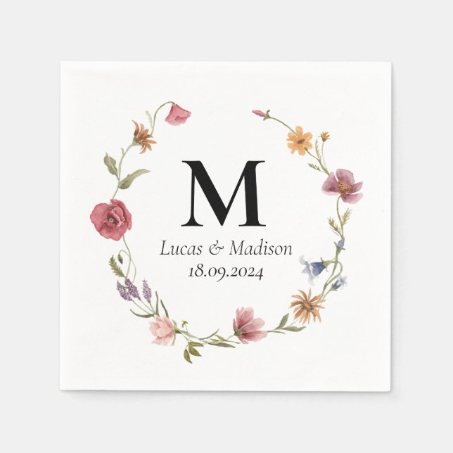 Personalized Wildflower Monogram Wedding Napkin (Front)