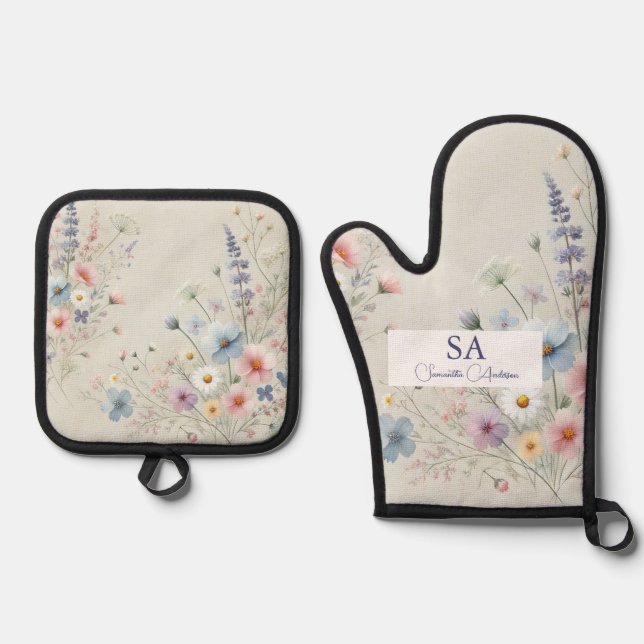 Personalized Wildflower Oven Mitt & Pot Holders  Oven Mitt & Pot Holder Set (Front)