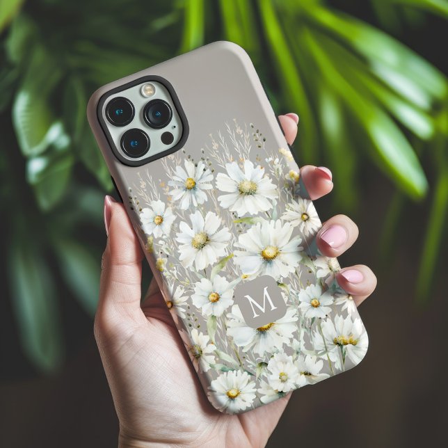 Personalized Wildflower Pattern on Beige Case-Mate iPhone Case (Wildflowers Monogrammed Phone Case Beige)