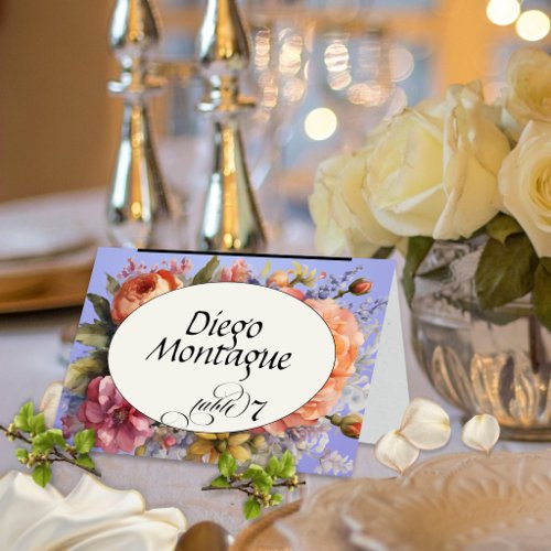 Personalized Wildflower Place Card - Sky Blue