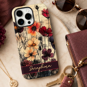 Personalized Wildflower Poppies Dark Red & Purple iPhone 16 Pro Max Case