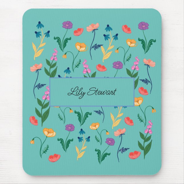  Personalized Wildflower Turquoise Mousepad (Front)