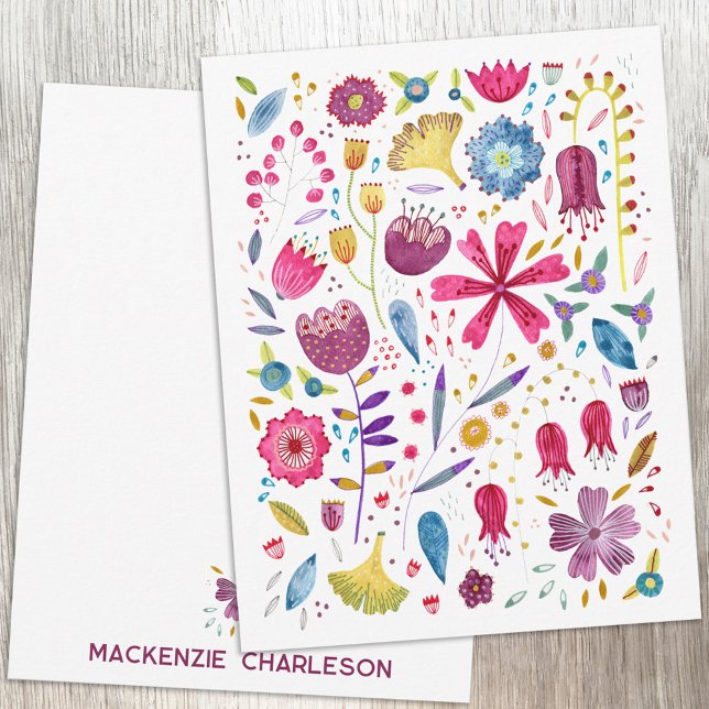 Personalized Wildflower Watercolor Botanical Note Card (Watercolor wildflower floral personalized custom name or text notecards)