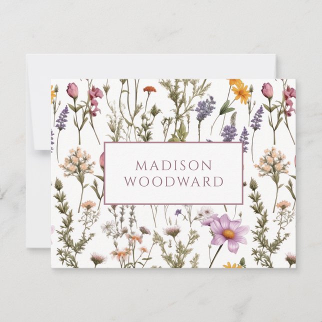 Personalized Wildflower Watercolor  Note Card (Front)