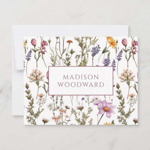 Personalized Wildflower Watercolor  Note Card