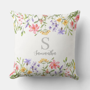 Personalized Wildflower Watercolor  Throw Pillow