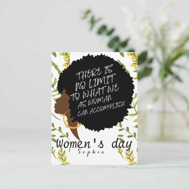 Personalized wildflowers afro women's day quote postcard (Standing Front)