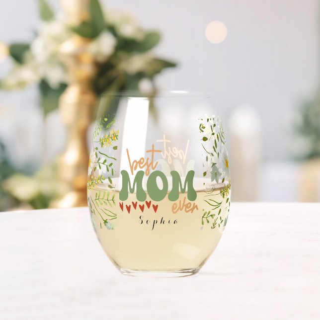 Personalized wildflowers best mom ever mothers day stemless wine glass (Insitu (Wedding))