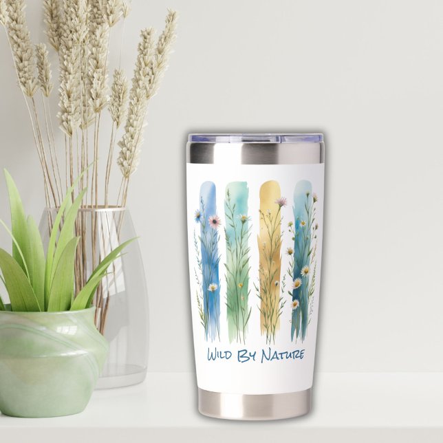 Personalized Wildflowers Brush Stroke Blue Green  Insulated Tumbler (Wildflowers Brush Stroke Watercolor Wild By Nature Graphic on this Thermal Tumbler. Great gift her)