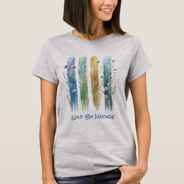 Personalized Wildflowers Brush Stroke Blue Green  T-Shirt (Front)
