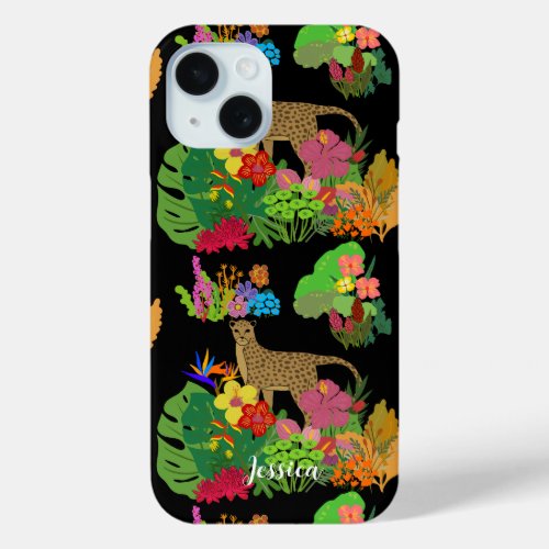 Personalized WildflowersCheetah Tropical iPhone 15 Case