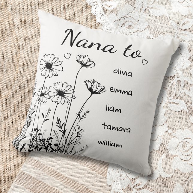 Personalized Wildflowers Grandchildrens Names Nana Throw Pillow (Creator Uploaded)